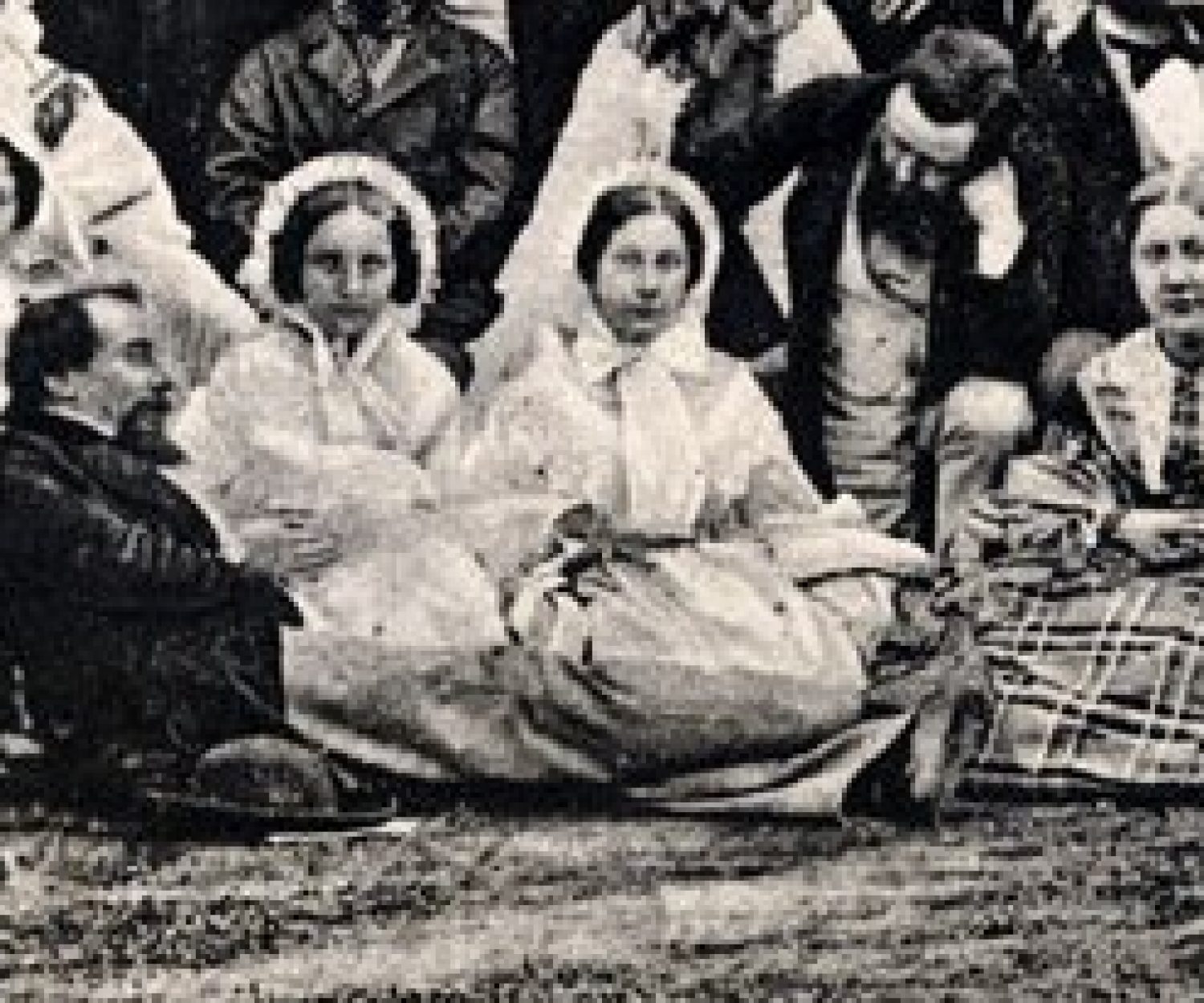 The Dickens family (and friends) in 1864 - (l-r) Charles Dickens, Jr., Kate Dickens, Charles Dickens, Miss Hogarth, Mary Dickens, Wilkie Collins, Georgina Hogarth.