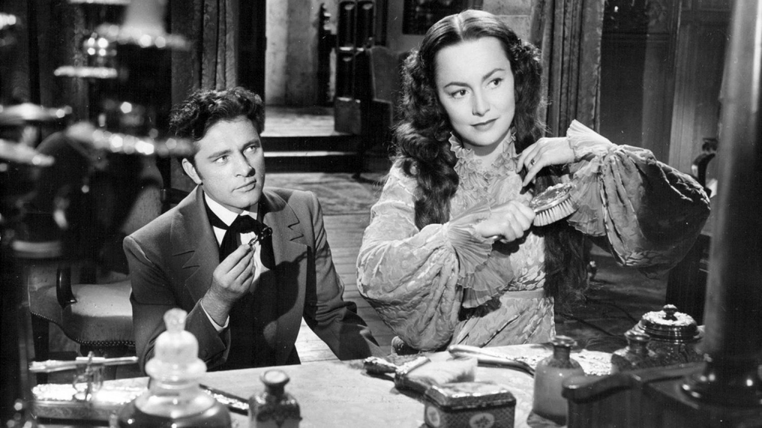 Olivia de Havilland and Richard Burton publicity photo in My Cousin Rachel, 1952.