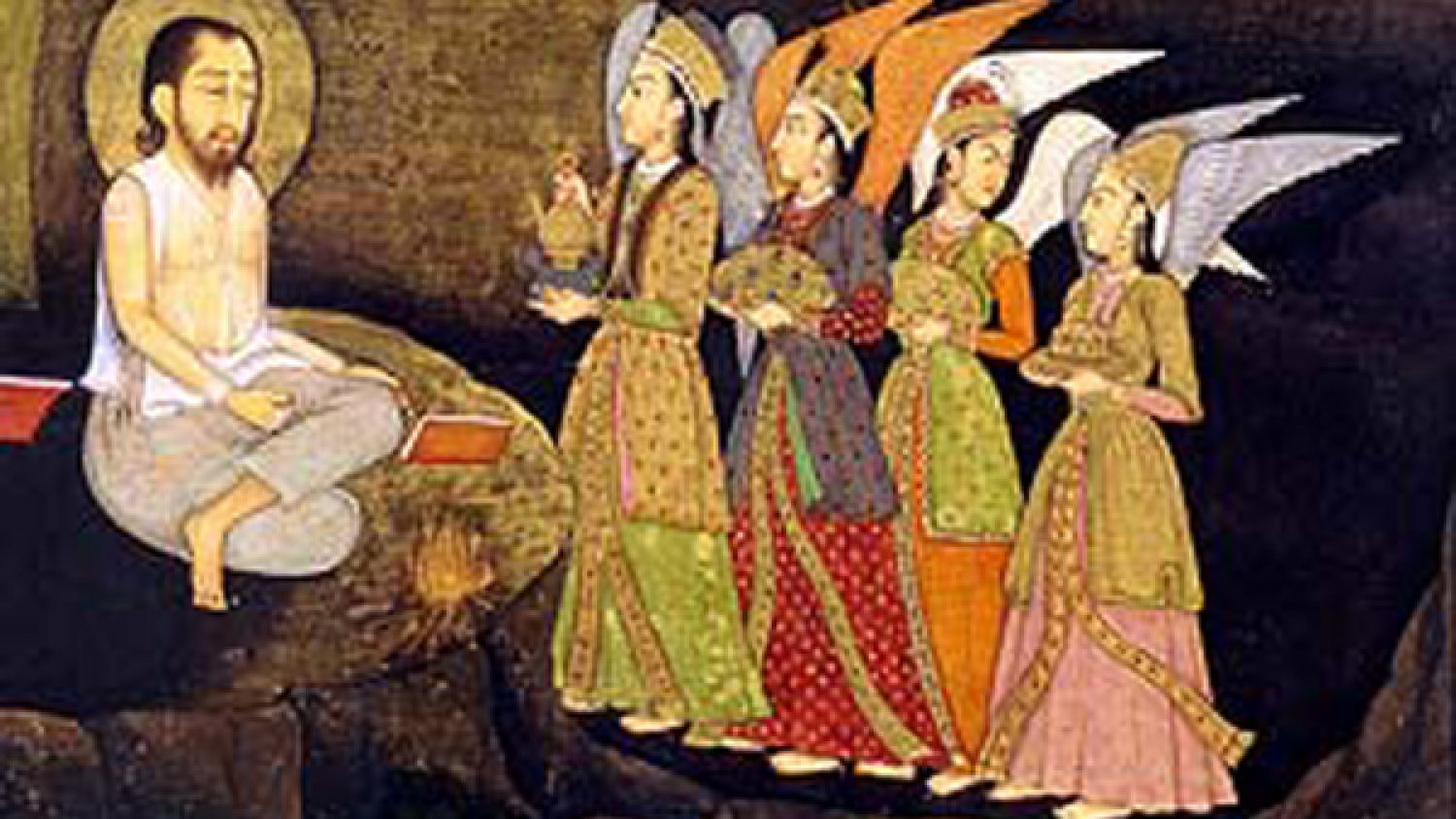 A miniature depicting Sultan Ibrahim ibn Adham of Balkh visited by angels, 1760-70.