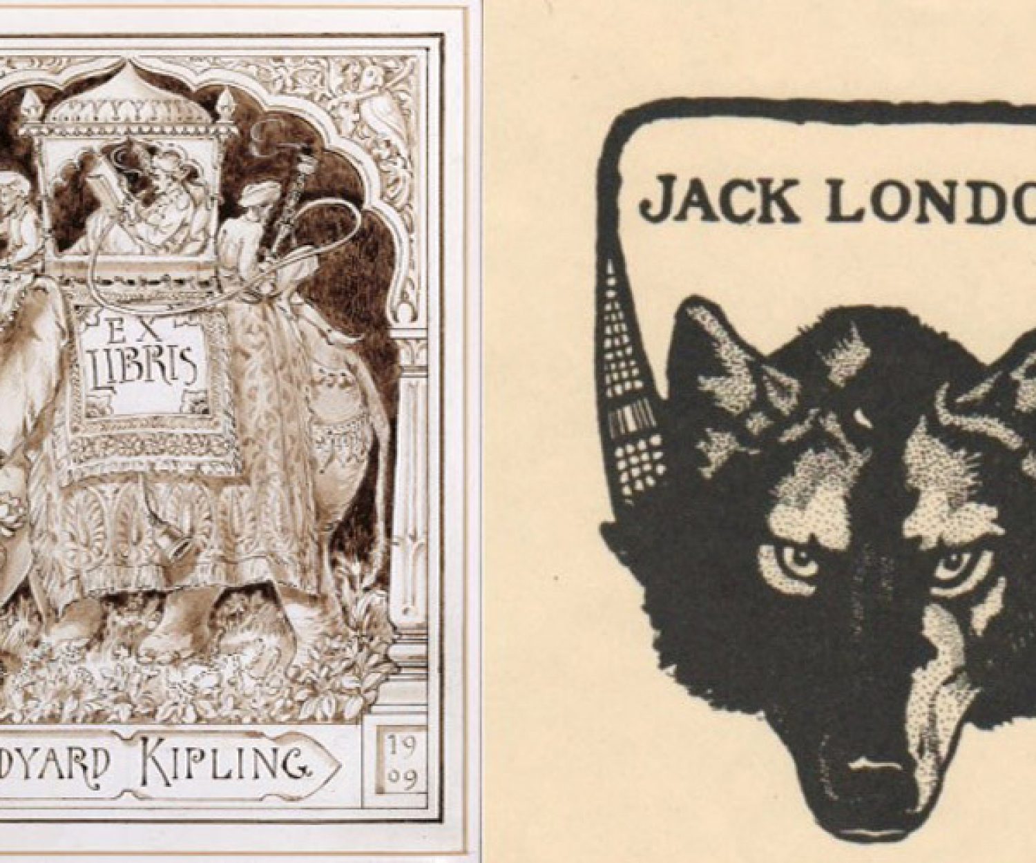 Book plates belonging to Rudyard Kipling & Jack London