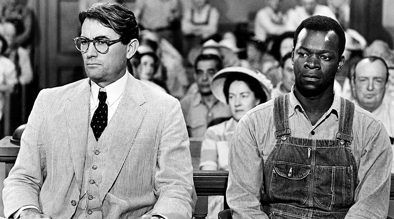 Promotional still from the film To Kill a Mockingbird (1962) with Gregory Peck and Brock Peters.