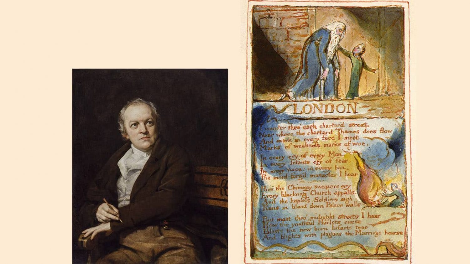 William Blake with Illustrated text of 'London'