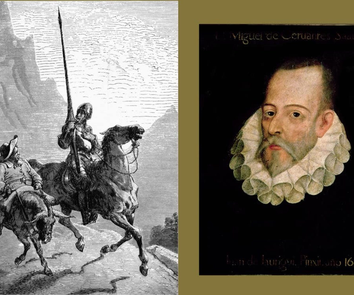 Don Quixote & Sancho Panza, and Miguel de Cervantes