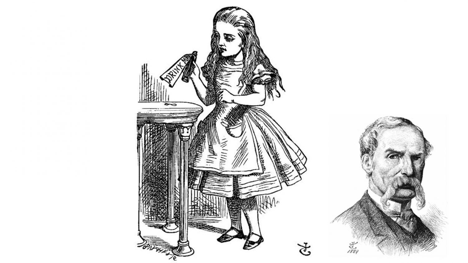 "Drink me", illustration by Sir John Tenniel, 1865