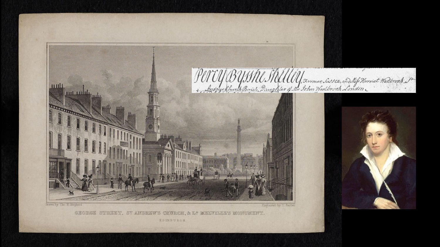 Percy Bysshe Shelley, farmer, Sussex married Harriet Westbrook, St Andrew Church parish, daughter of Mr John Westbrook, London on 28 August 1811