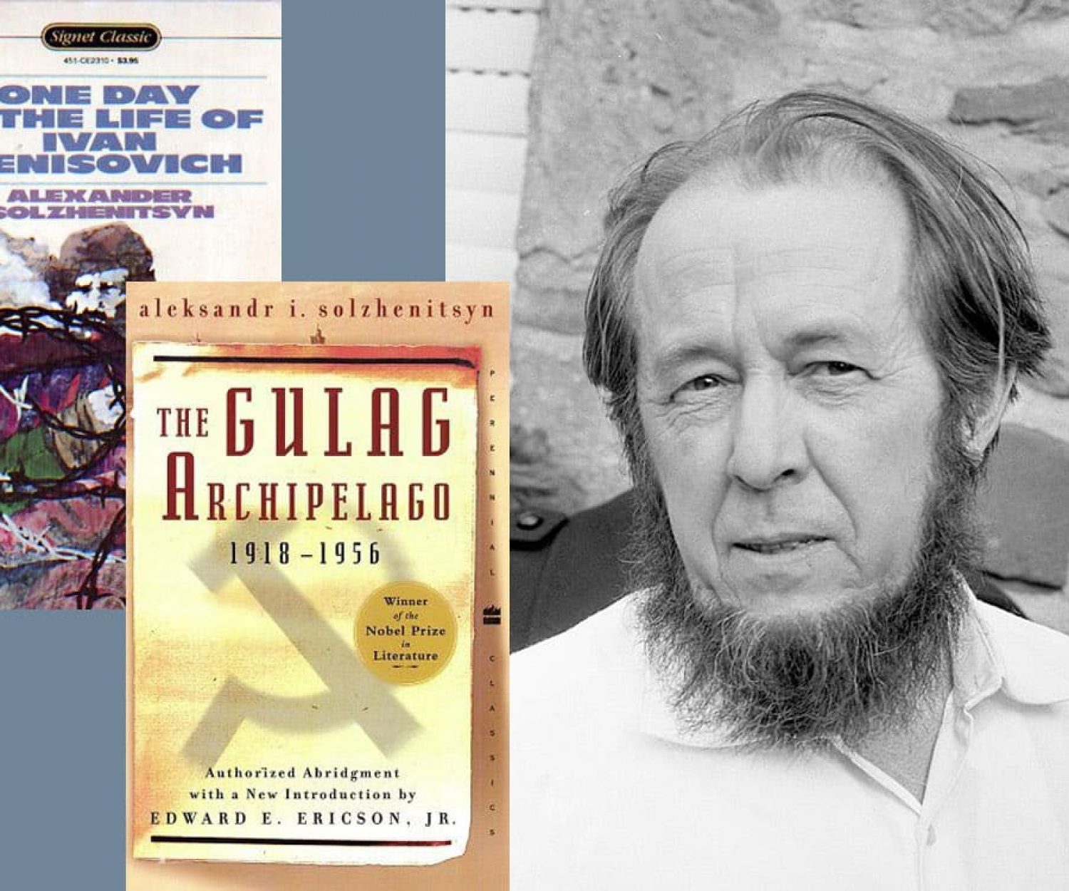 Aleksandr Solzhenitsyn in 1974, and books
