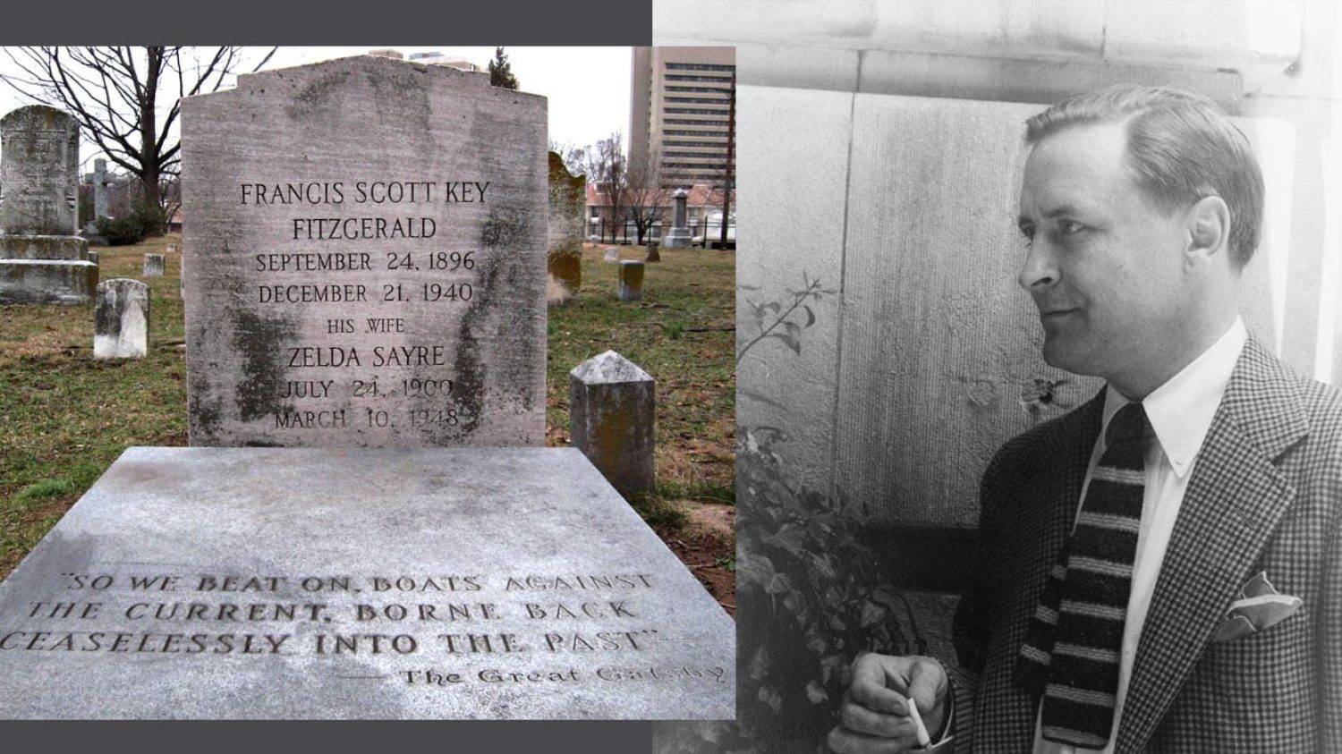 F Scott Fitzgerald 3 years before his death and this grave