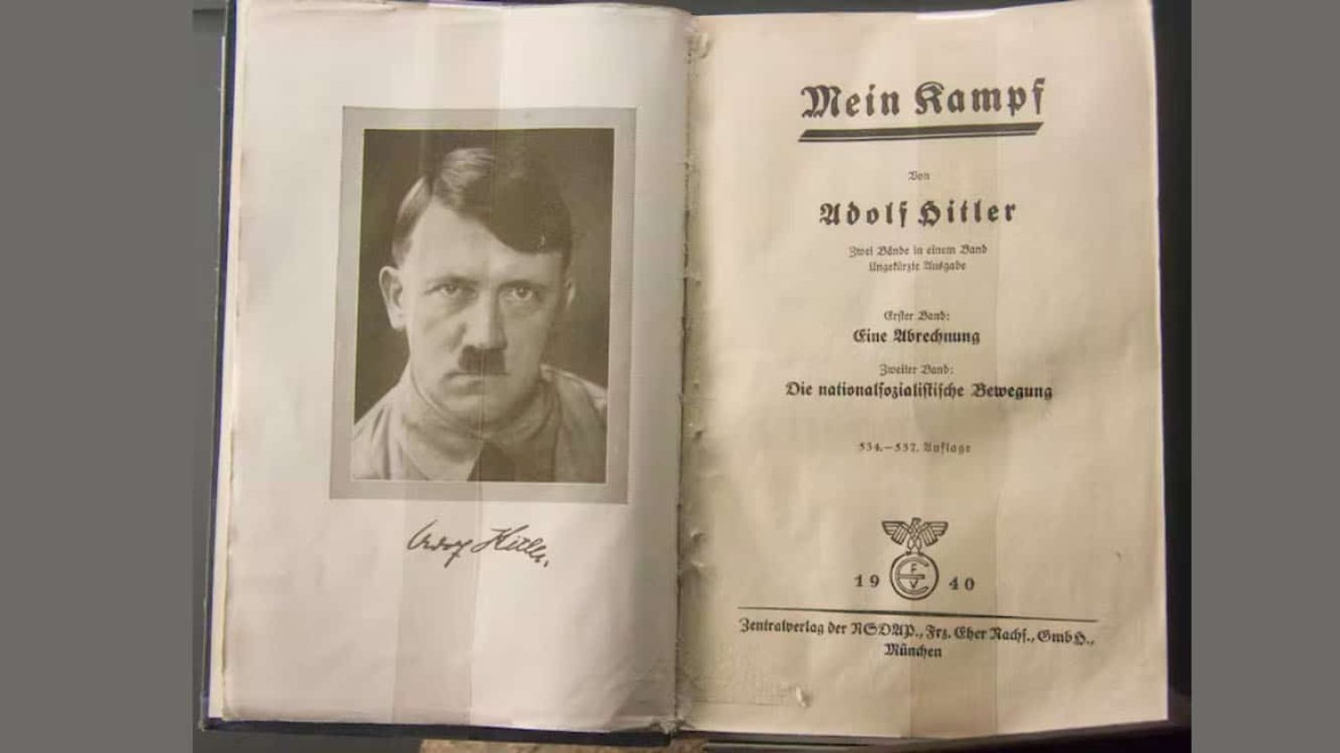 Mein Kampf (English: My Struggle or My Battle) by Adolf Hitler