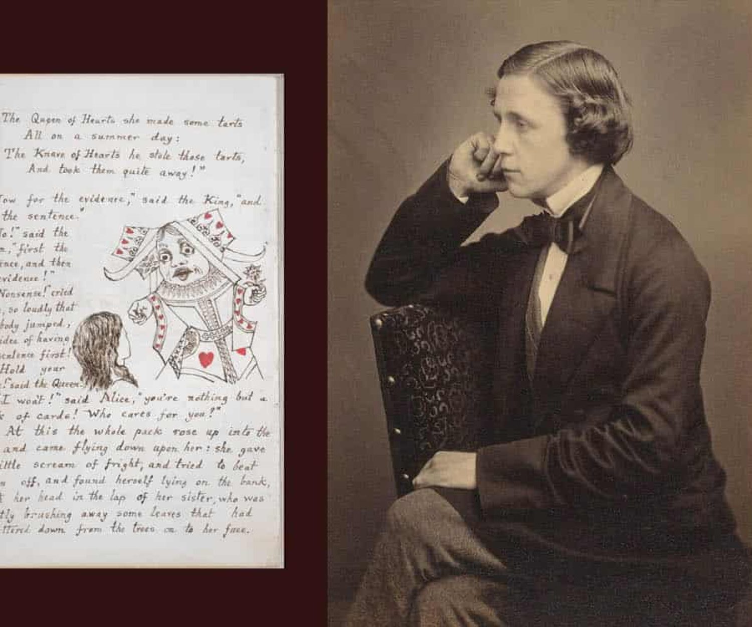 Charles Dodgson in June 1857 & a page from the manuscript of Alice's Adventures Under Ground, 1864