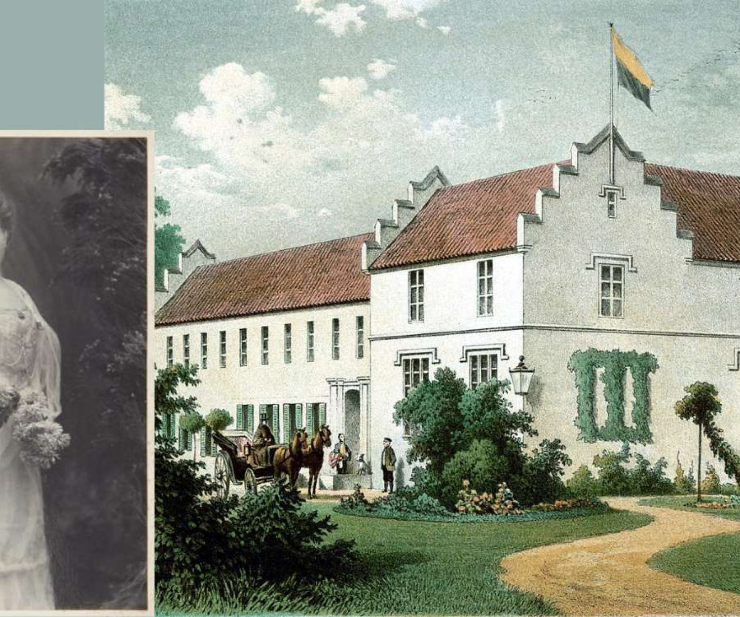 Elizabeth von Arnim in 1900 & The von Arnim manor in Nassenheide, c.1860